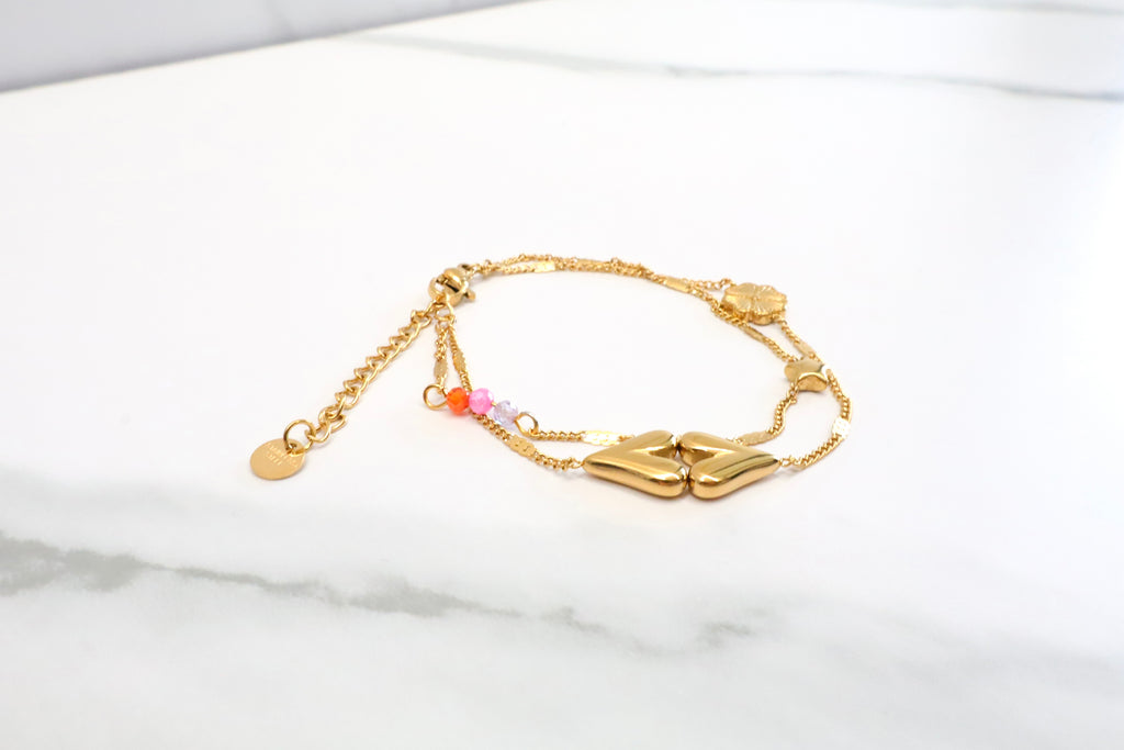 Dubbele armband met kralen en harten