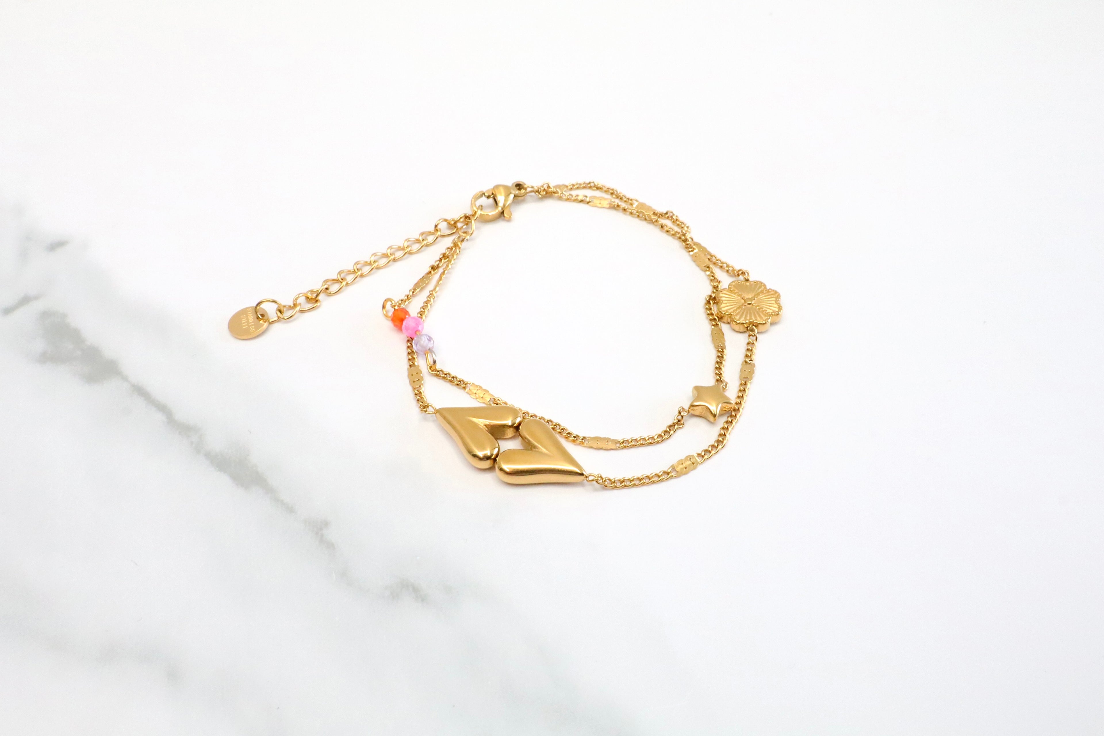 Dubbele armband met kralen en harten