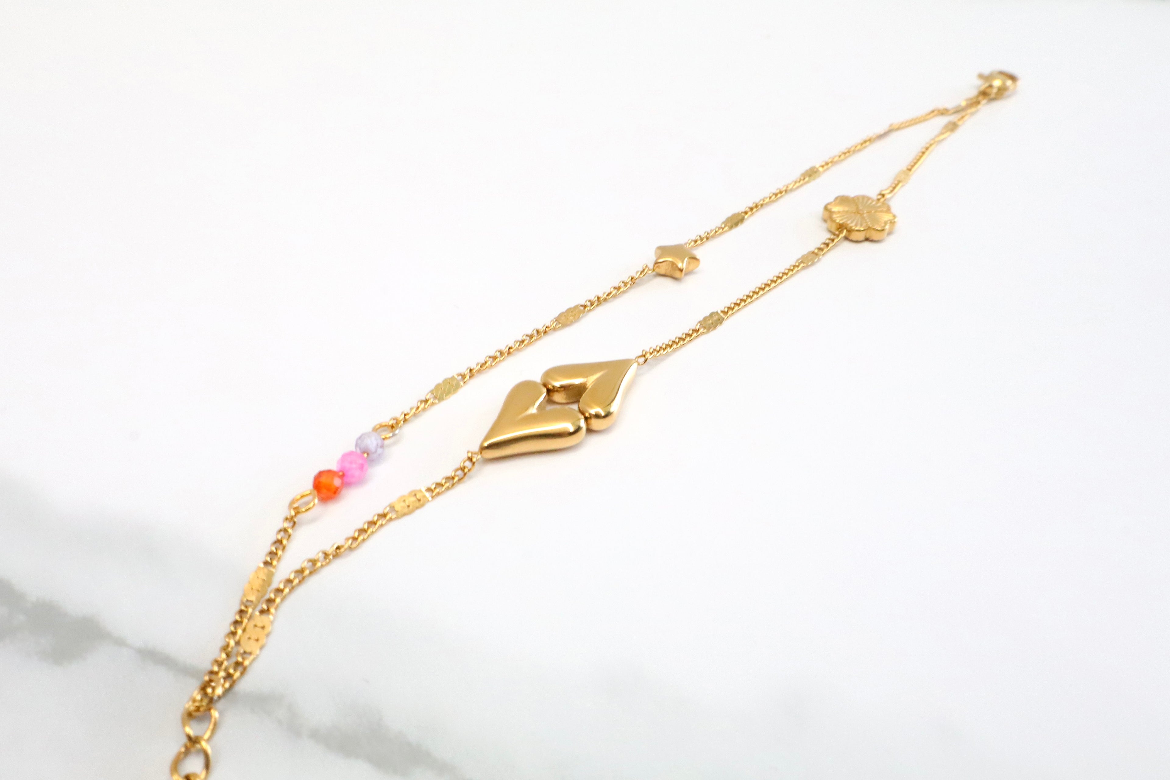 Dubbele armband met kralen en harten